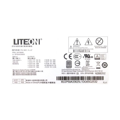 LiteOn Lenovo ThinkStation P510 (54Y8908) Proprietär Netzteil 650W 80+ #334575 - Afbeelding 2 van 6