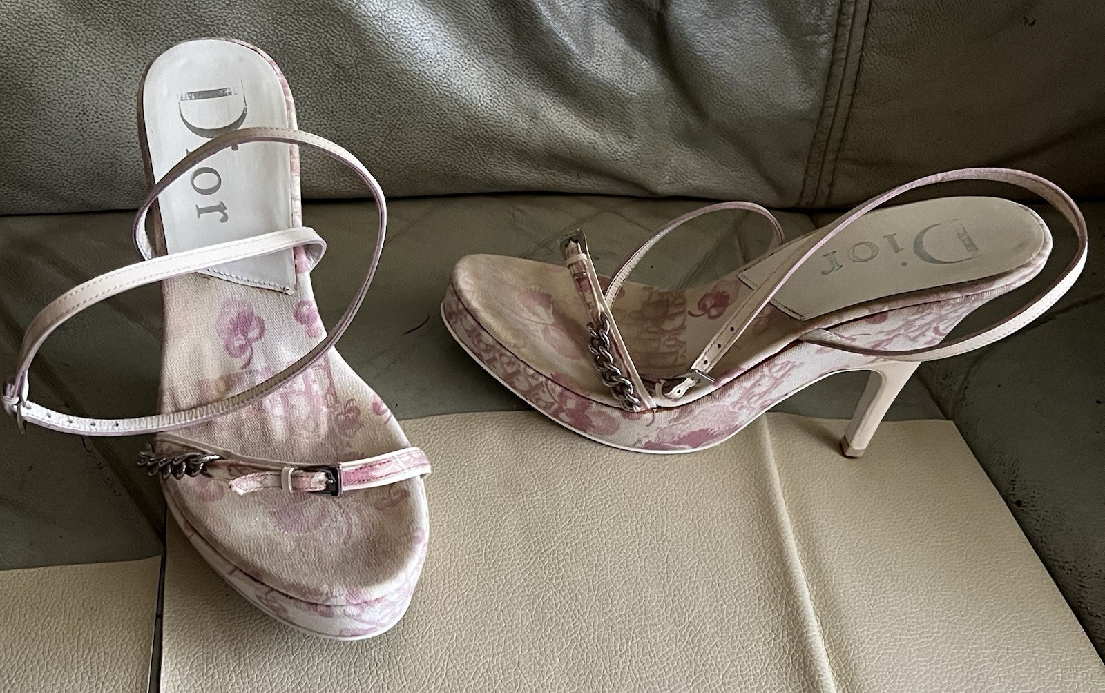 Christian DIOR Y2K Vintage John Galliano White/Pink High Heel Mule Sandals38 Us8
