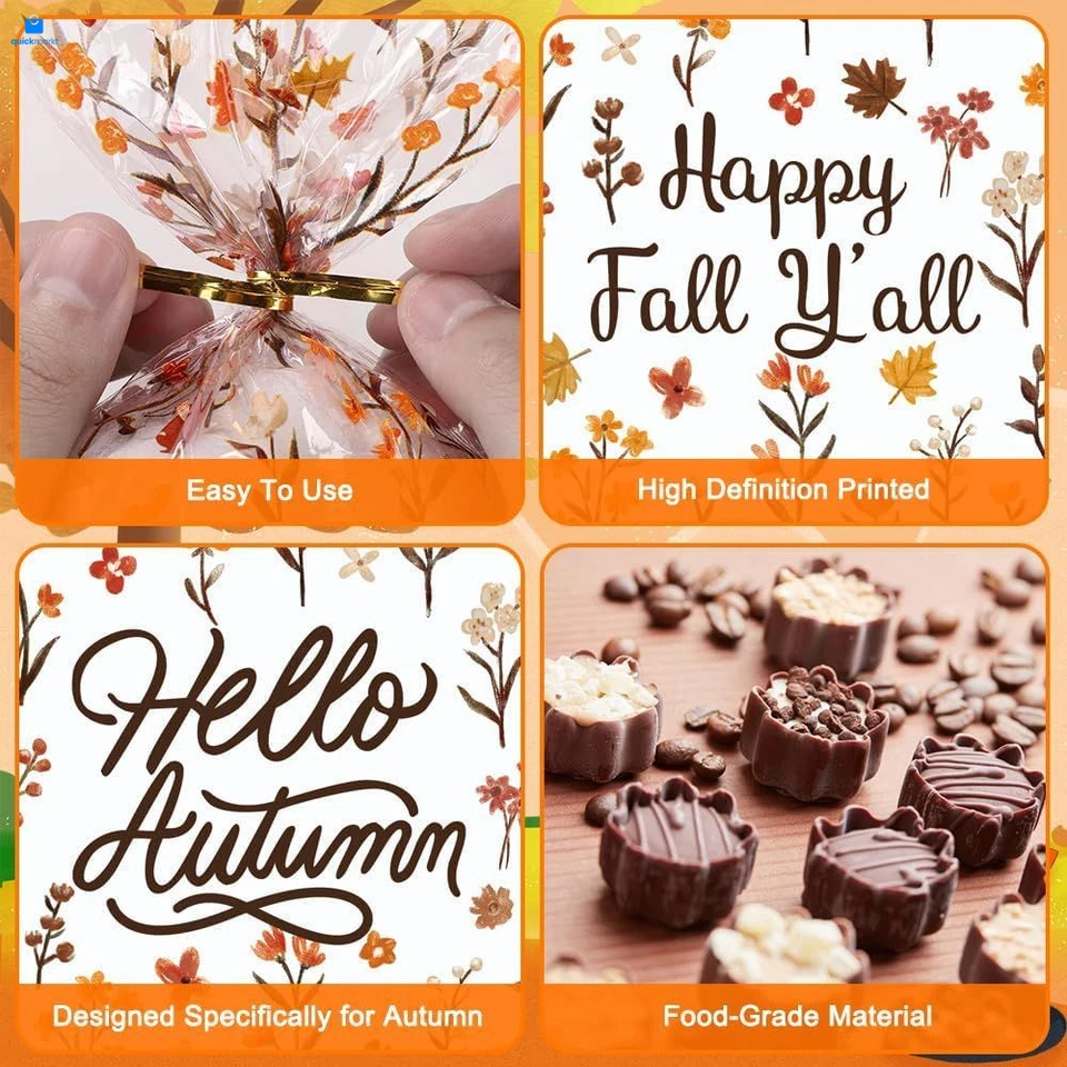 Bolsas de golosinas de celofán de otoño JOICEE 120 PIEZAS, 1 unidad (paquete de 120), marrón Foto 3 de 4