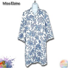 NWT Miss Elaine Womens S Snap Front 3/4 Sleeve Robe, Blue White Floral