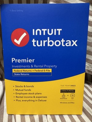 NEW TurboTax Premier 2023 Federal + E-file + State CD Physical Disc Windows Mac