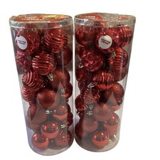 56 Shatterproof Christmas Ornaments Red Round 2  Ball Textured Geometric Glitter