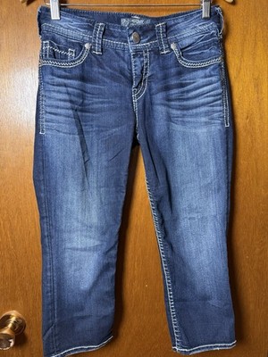 Silver Jeans Suki Flap Capri Size 28 x22  Denim Skinny Stretch Distressed