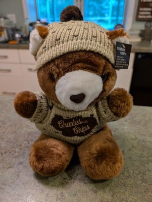 Vintage 1988 entzückender brauner Plüschbär 12 Zoll mit Etikett Werbung Charles Chips