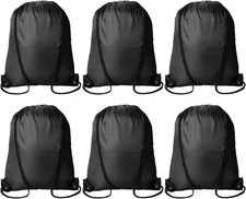 6Pcs Black Drawstring Backpacks Bulk String Bag Cinch Sack Pack Storage Knapsack