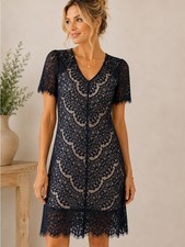 Mia Maddison Black Lace Dress Small Nude Lined V Neck Cocktail Dress