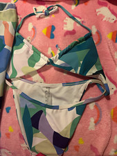 Womens 3-Piece Multicolor Abstract Bikini Set Halter Adjustable Strap S B