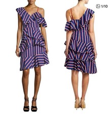 Alice + Olivia Laflora Asymmetrical Stripped Midi Dress Size 8