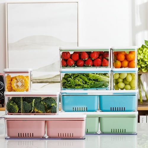 Stackable Produce Saver, Organizer Bins/Storage Containers with Removable Dra...