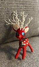 Vintage Red Flocked Reindeer Ornament