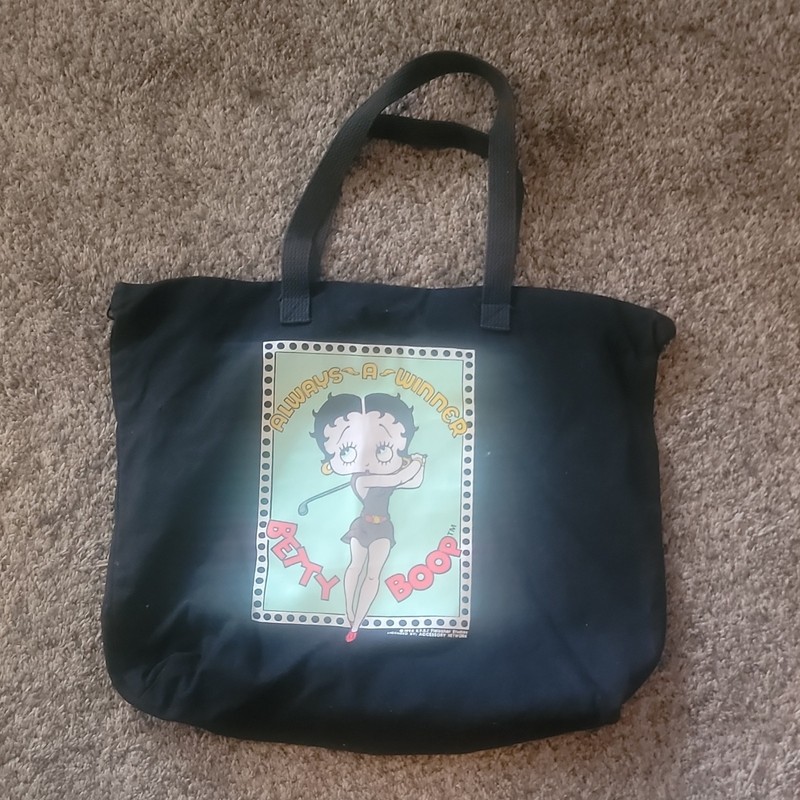 Betty Boop "Always A Winner" Black Tote Bag - Animation Cartoon Character Theme