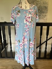 Korsis Midi Shift Dress XL Multicolor Flowers Flowy Stretchy Pockets