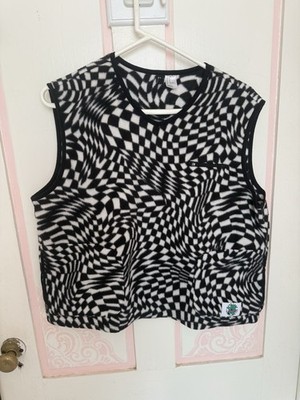 Divided Women s M B&W Geometric Print Fleece Vest