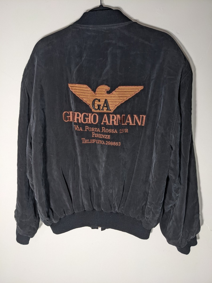 Vintage 80s 'Giorgio Armani' Logo Bomber Jacket Silk Mens L | eBay