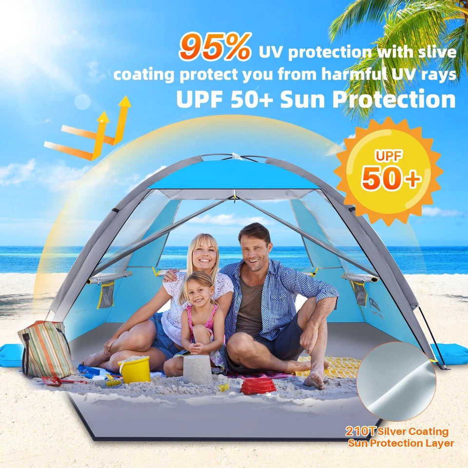 Tienda de Playa, UPF 50+ Protección UV Parasol Refugio para 3/4/5/6/7/8 Personas, P... Foto 4 de 4