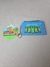 Minecraft Boys Blue/Green Bifold Nylon Wallet Creeper Graphic Print Keyring