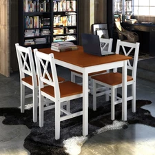  Dining Set Brown and White Pine wood Large Durable Dining Set