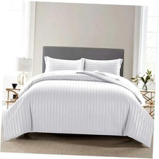 White Striped Duvet Cover Set King Size 104x90 King 104" x 90" Striped White