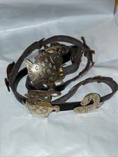 Vintage Alpaca Silver Mexico Concho Belt Leather Sea Life Fish Boho Vtg 46.5Len.