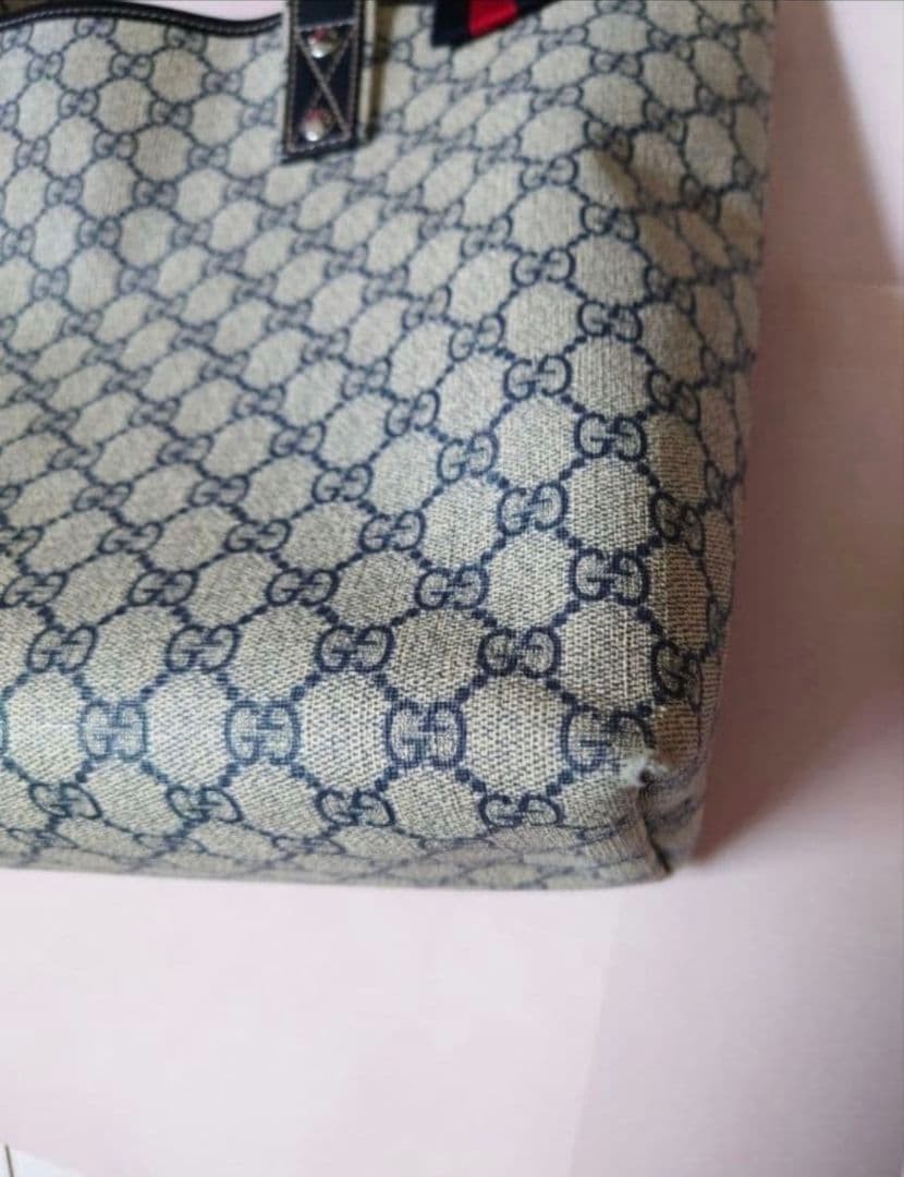 Gucci Tote Bag Canvas GG Pattern Beige Navy Authentic Excellent Condition thumbnail 9