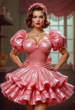 Chic Pink Short Wedding Dress Tiered Shiny PVC Corset Cosplay Bridal Gowns
