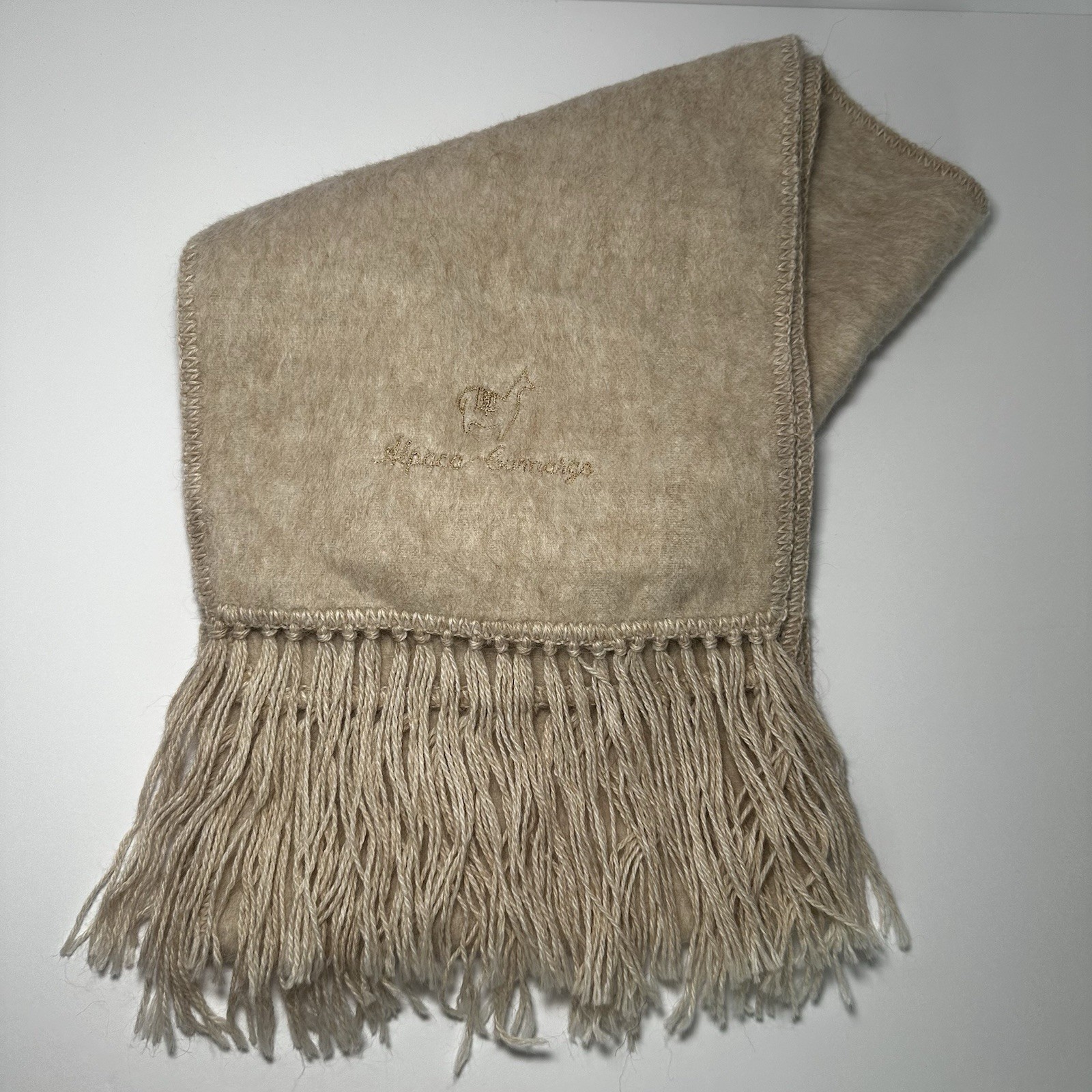 Alpaca Camargo Scarf with Fringe Beige Natural Soft Cozy Luxurious