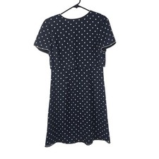 Talbots Petites Navy Blue Polka Dot Layered Overlay Midi Dress Size 6P Silk Trim