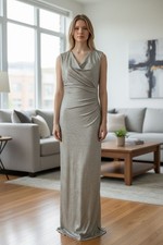 Lauren Ralph Lauren Womens 8 Evening Champagne Metallic Ruched Surplice Gown