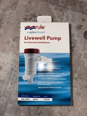 Rule 601FC 500GPH Livewell Pump 12V Straight Seacock Inlet