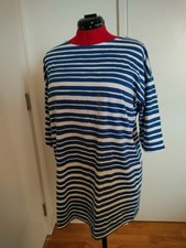Marimekko X Uniqlo Women’s Blue White Striped 1/2-Sleeve Tunic Top L UK 12 EU 40
