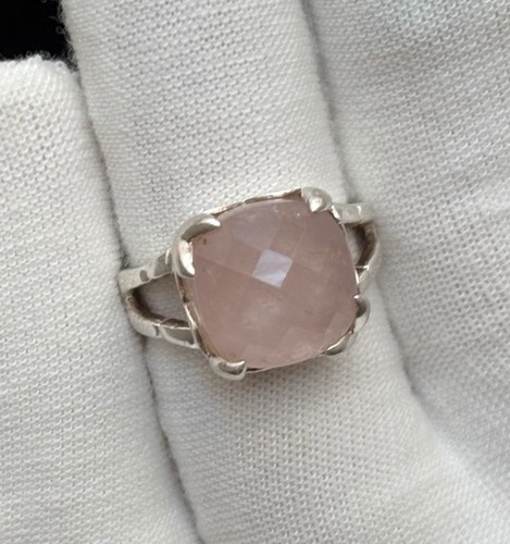 Vintage 925 Sterling Silver Rose Quartz Ring Size 7 Cocktail Cushion Cut LOVELY - Picture 1 of 21