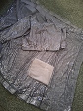 Ready to Wear Sequin Net Saree with Petticoat Full Sleeve Blouse  44 Chest/new