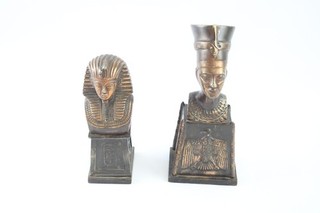 Egyptian Revival Spelter Busts Queen Nefertiti & Sphynx H:25cm 2.1kg