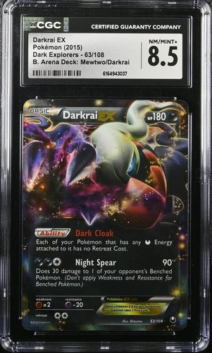 DARKRAI EX 63/108 B. ARENA DECK: MEWTWO/DARKRAI POKEMON CGC 8.5 NM/MINT+