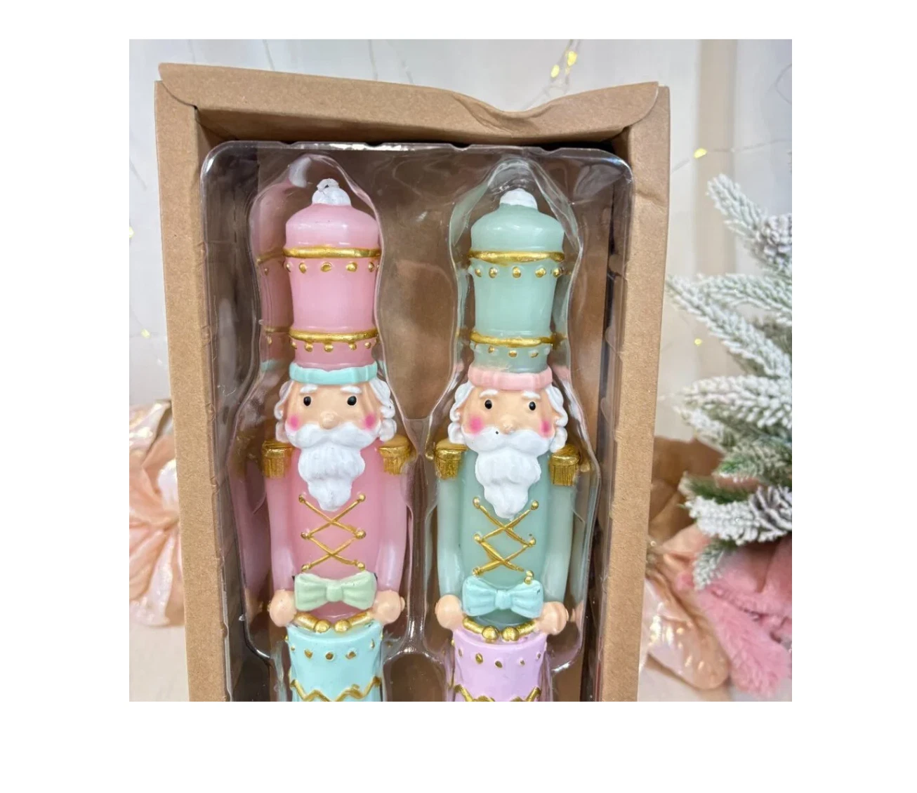Martha Stewart Christmas Nutcracker Taper Pillar Candles Pastel Set of 2 Unique image 4