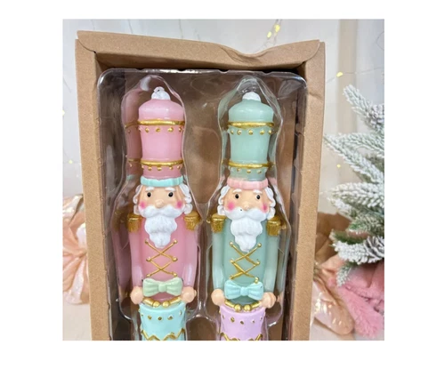 Martha Stewart Christmas Nutcracker Taper Pillar Candles Pastel Set of 2 Unique image 4