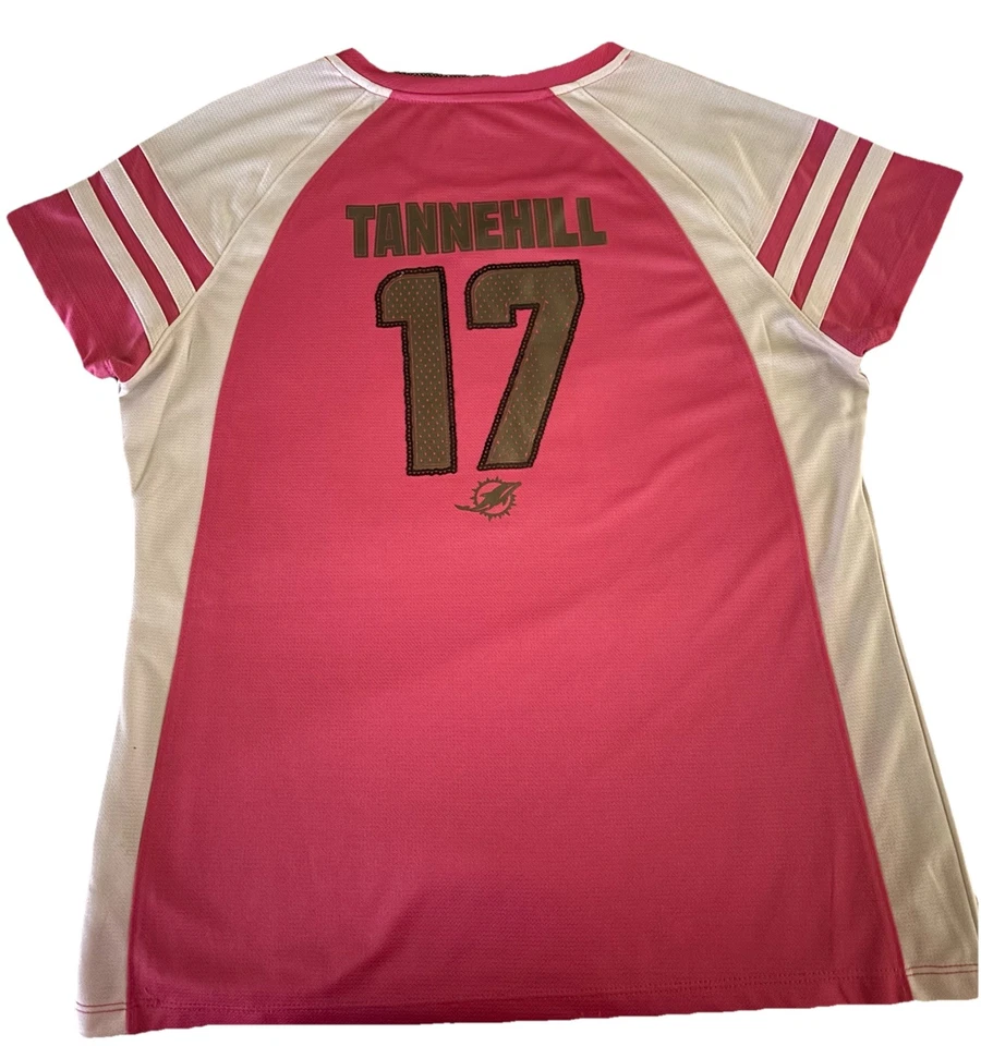 Camiseta Miami Dolphin’s feminina rosa e branca Tannehill #17 GG usada - Imagem 2 de 4