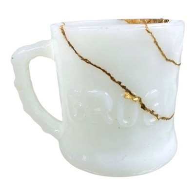 Kintsugi Fire-King Grog Mug White Vintage Cup Handmade Japanese Art Unique