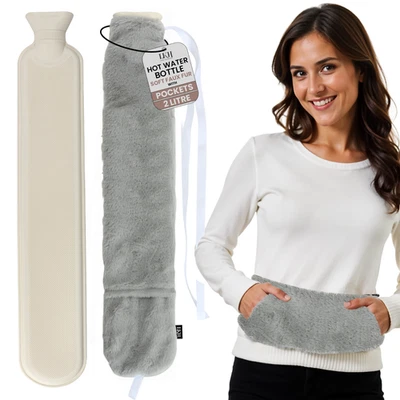 LKH HOME COLLECTION LKH Hot Water Bottle 2L with Sherpa Cover Hot & Cold Compress Pain Relief UK