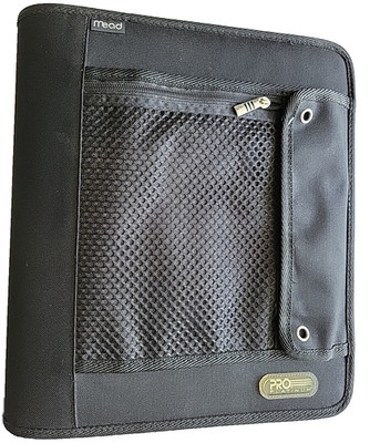 Mead, Zippered  Black Canvas Binder,  3  Rings, 4-Files,2 mesh pockets. 1in 1out