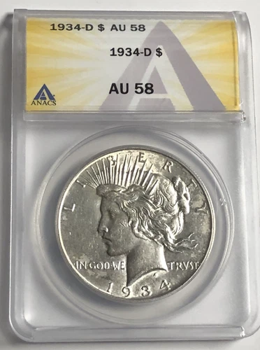 1934 D PEACE "ANACS AU58"- QUALITY, MINT, BETTER DATE YEAR/MINT - MUST HAVE 💥 ✅