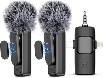 NICHOM 3 in 1 Wireless Lavalier Microphone for iPhone/iPad/Android/PC/Camera,Min