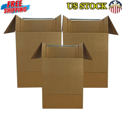 Large Wardrobe Moving Boxes Bundle of 3 Heavy Duty W/ Metal Hanging Bar New