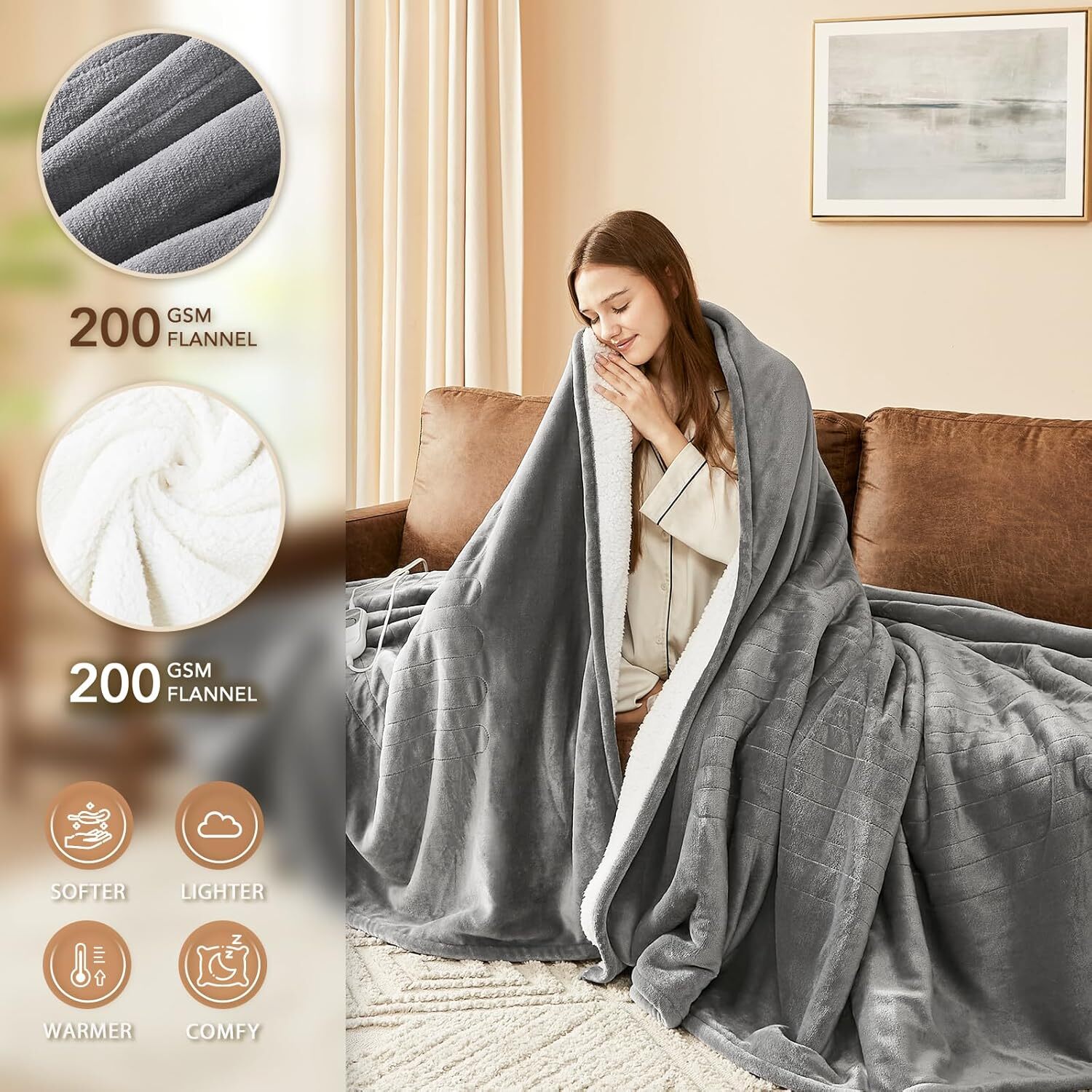 Homemate Electric Heated Blanket Twin - 62"x84" Heating Bed Blankets Throw