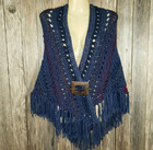 New Blue Burgundy Multi Eyelet Hand Knitted Knit Shawl Wrap Scarf Boho Hippie