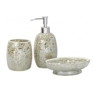 Mercury Champagne Sparkle Mosaic Bathroom Set Soap Dispenser Dish Image Is Loading Mercury Champagne Sparkle Mosaic Bathroom Set Soap Dispenser
