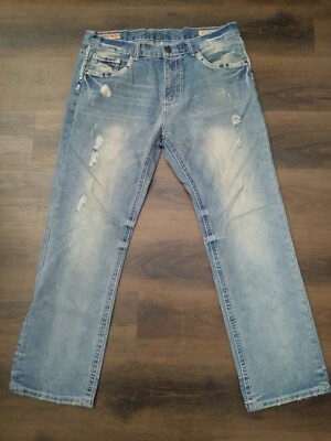 Attitude Gold Mens Jeans Blue Brooklyn Fit Original Straight Size 30 Embroidered