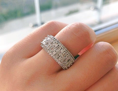 BEAUTIFUL Moissanite? GEOMETRIC RING 2 SIZES SILVER ETERNITY BAND STYLE 9mmW - Picture 25 of 37