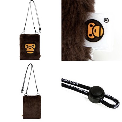 BAPE A Bathing Ape Shoulder Bag Brown Fur Logo Streetwear