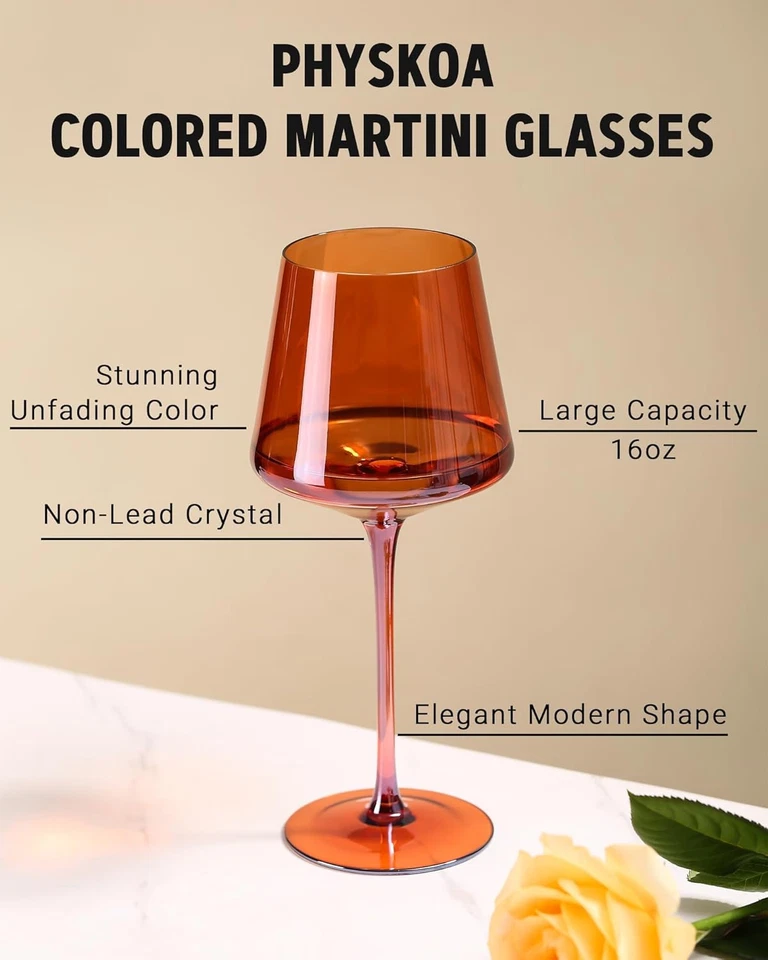 Colored Wine Glasses Set of 6-16Oz Hand Blown Crystal Colorful Glassware with Lo - Image 4 of 4